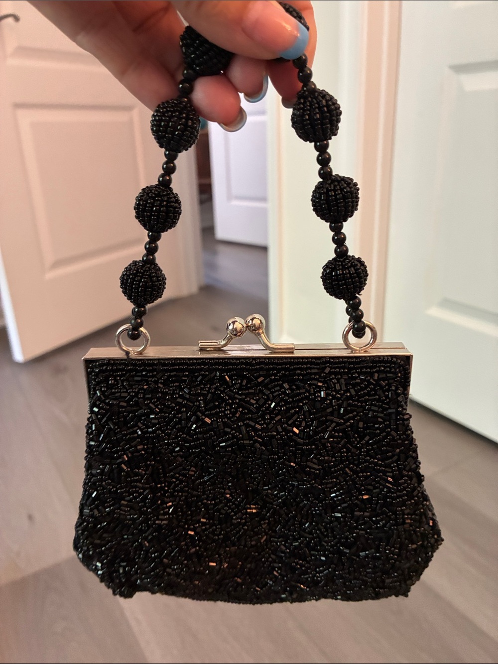 Unlisted Black Beaded Evening Clutch with Beaded Handle